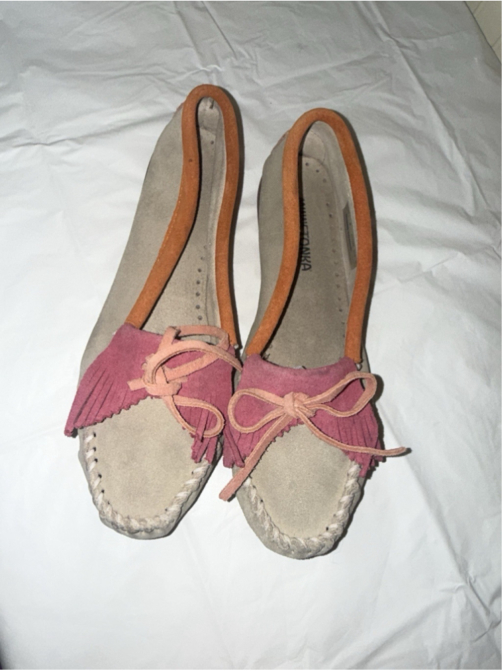 Minnetonka Kilty Moccasins Suede color block Size 8 Slip on Boho Comfy - Picture 12 of 12